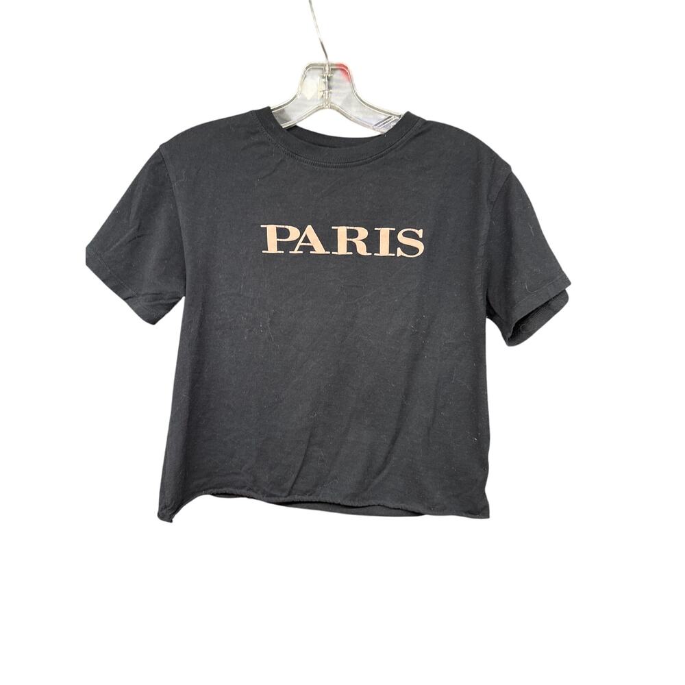 Gold Rush Black Paris Cropped Top T Shirt XS Cotton